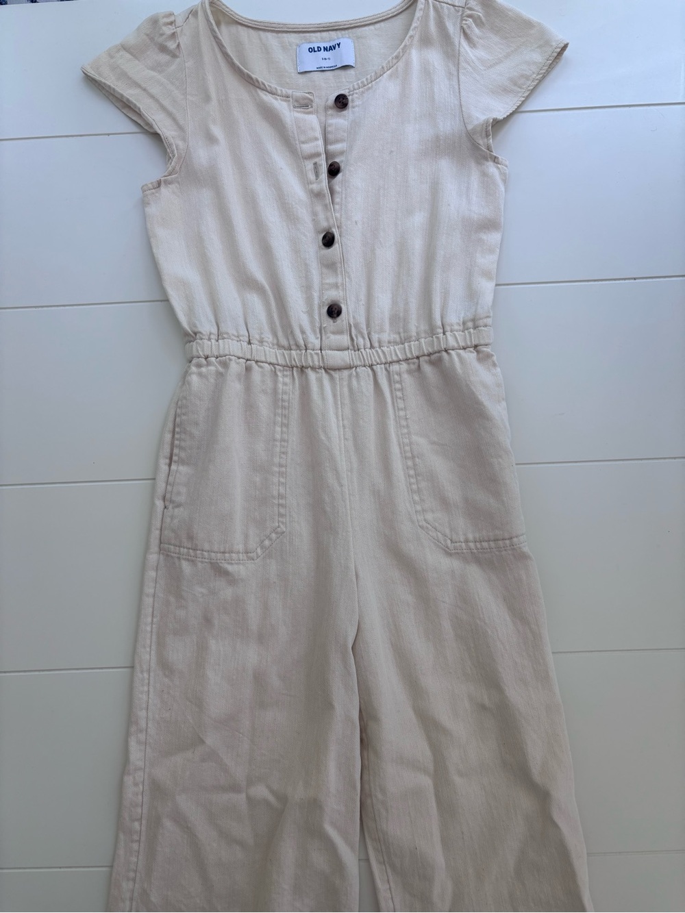 Old Navy Cream Short-Sleeve Button-Front Jumpsuit